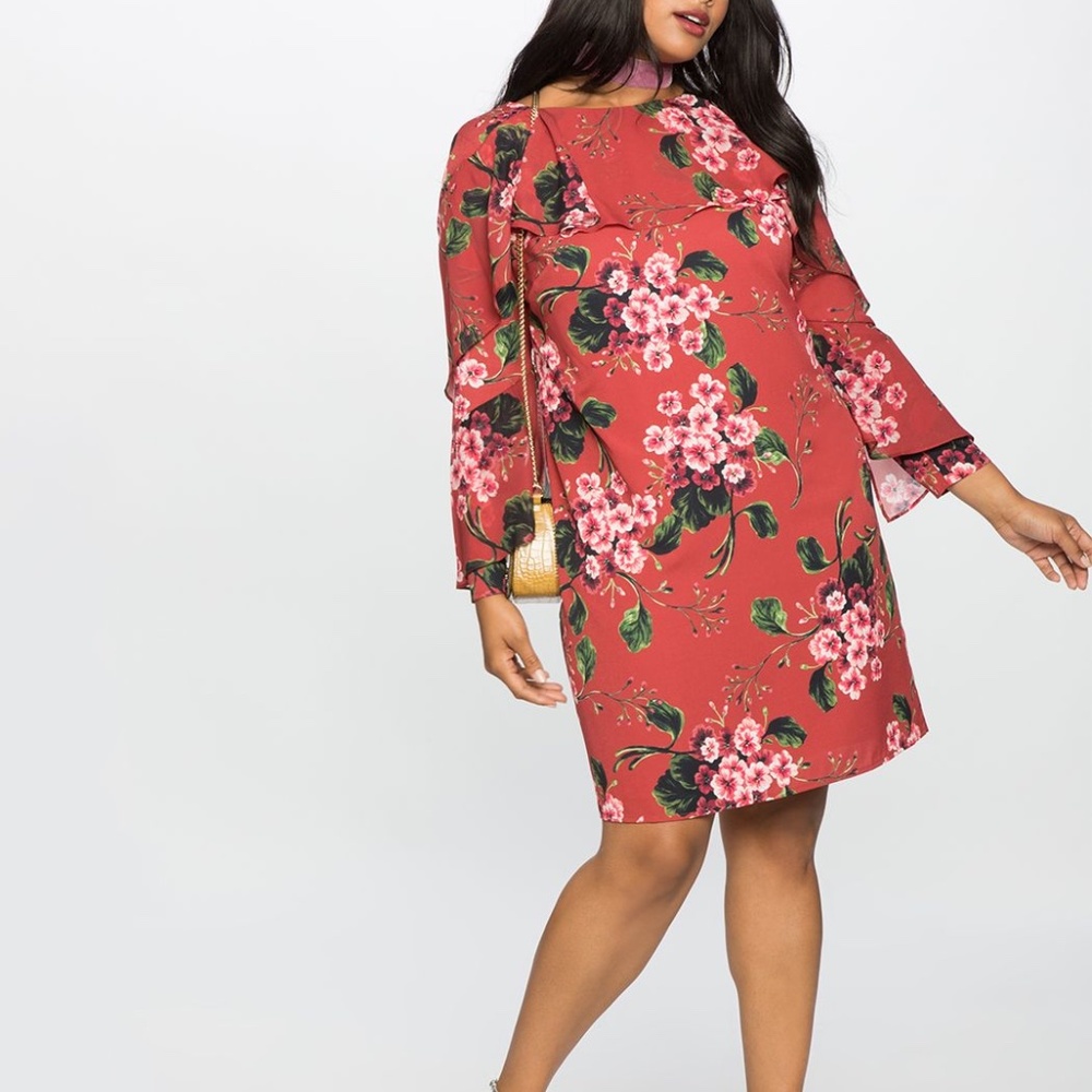 Eloquii floral print ruffle mini dress